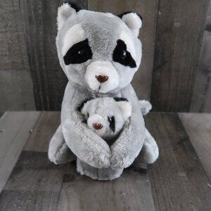 Raccoon Mother & Baby Stuffed Plush Toy Vintage Mama Wildlife Hugging Detachable